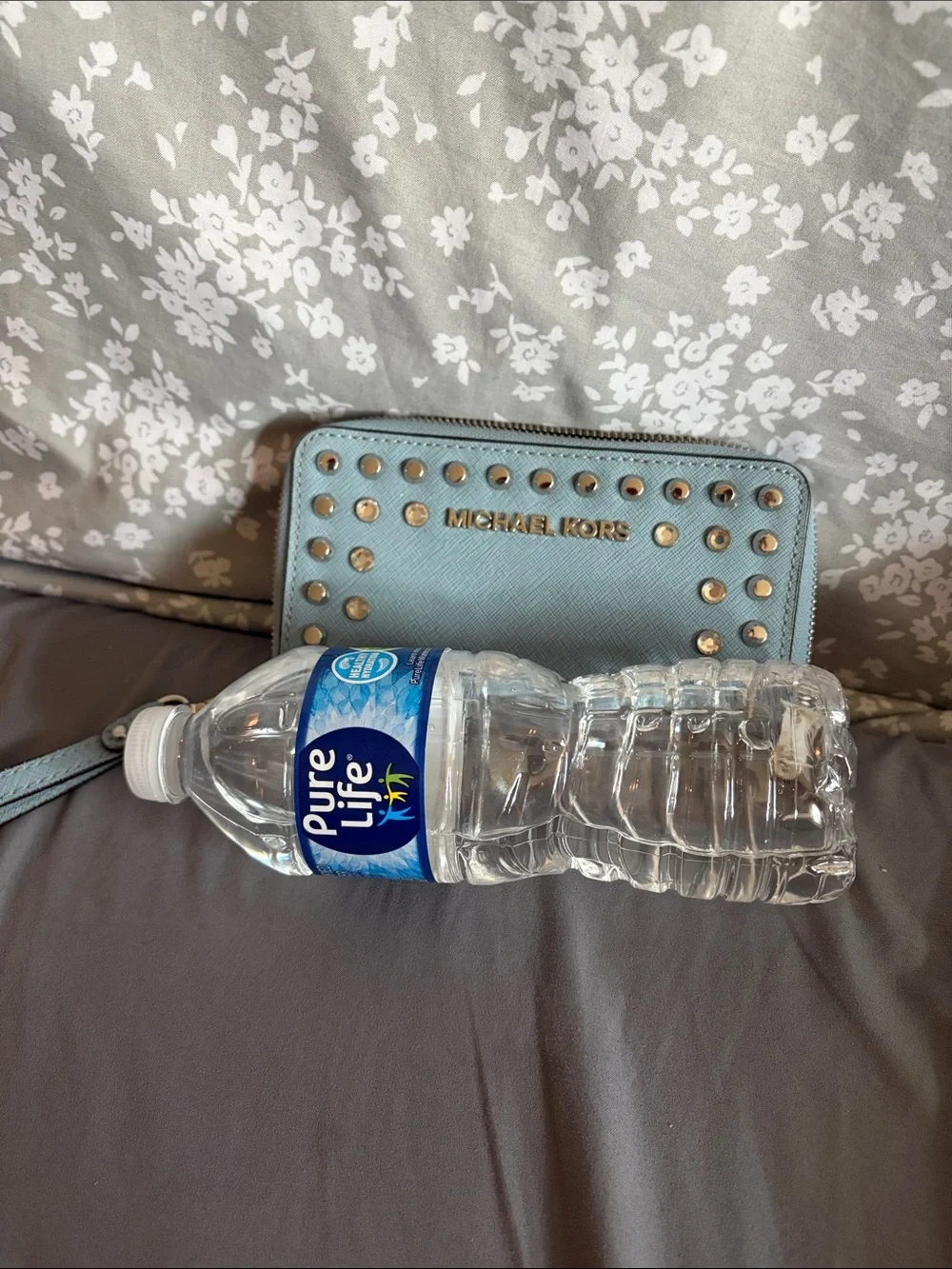 Michael Kors Light Blue Studded Zip Wristlet